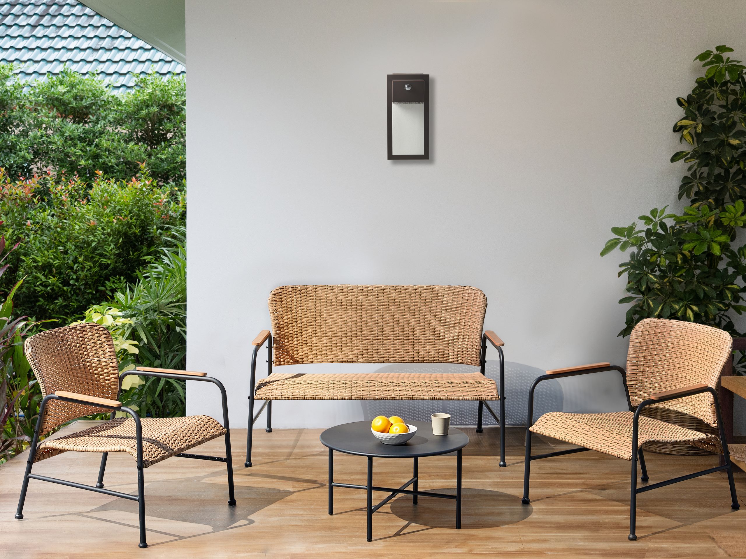 Conjunto de jardín con mesa 4 plazas ofanto ratán sintético natural