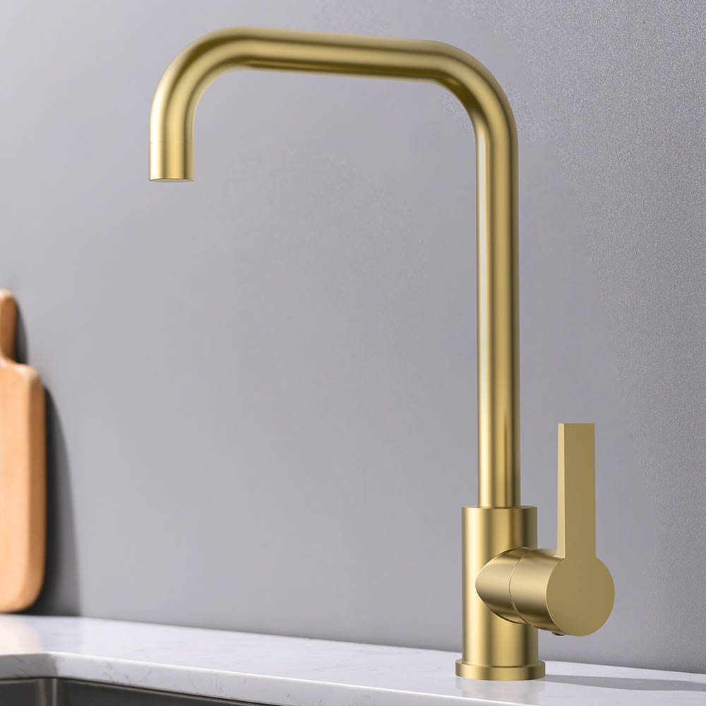 Kibath grifo cocina monomando gol acabado oro cepillado fabricado en latón