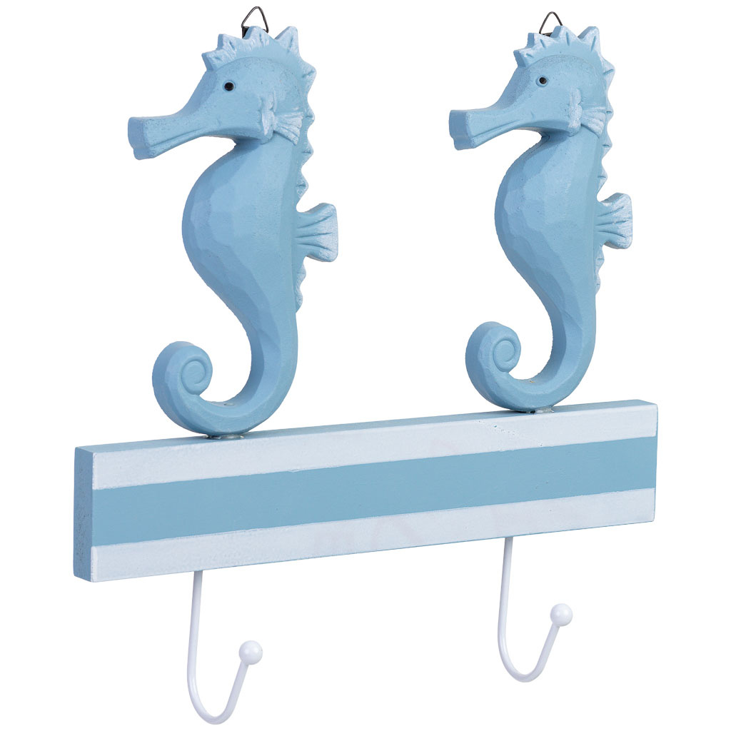 Percha de pared de madera con 2 ganchos azul 27x5x26h cm