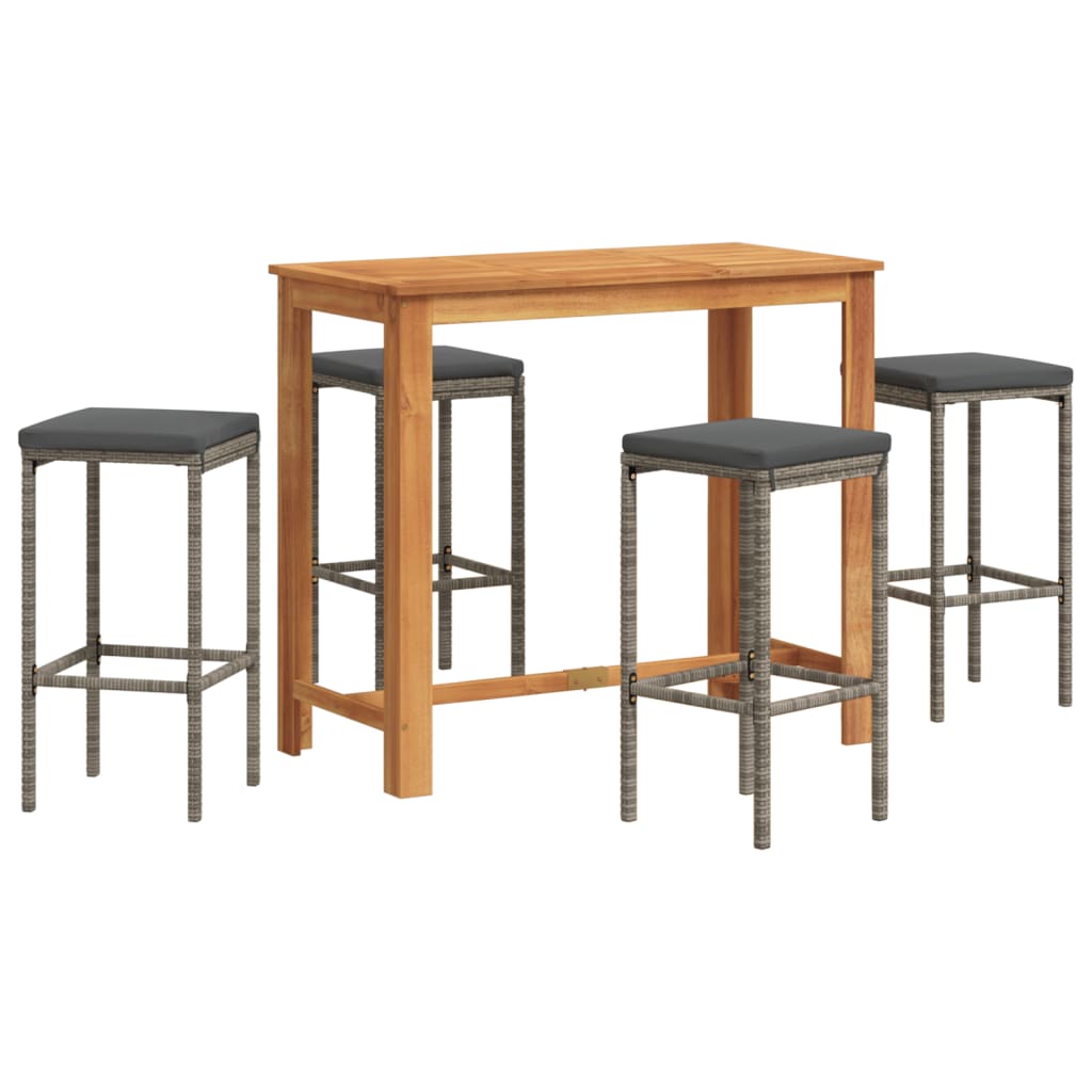 vidaXL mesa y taburetes de jardín 5 pzas madera acacia ratán pe gris