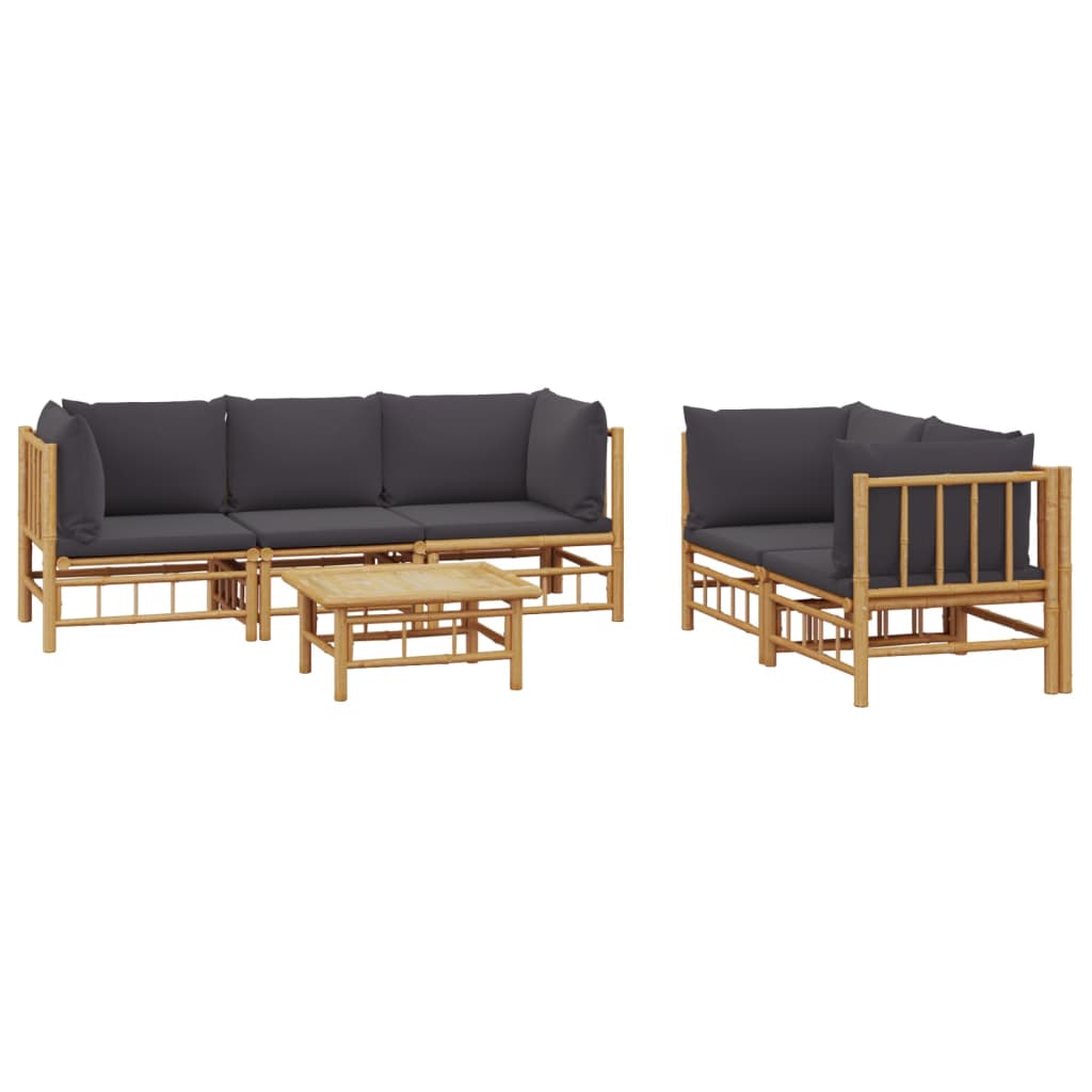 vidaXL set de muebles de jardín 6 piezas bambú con cojines gris oscuro