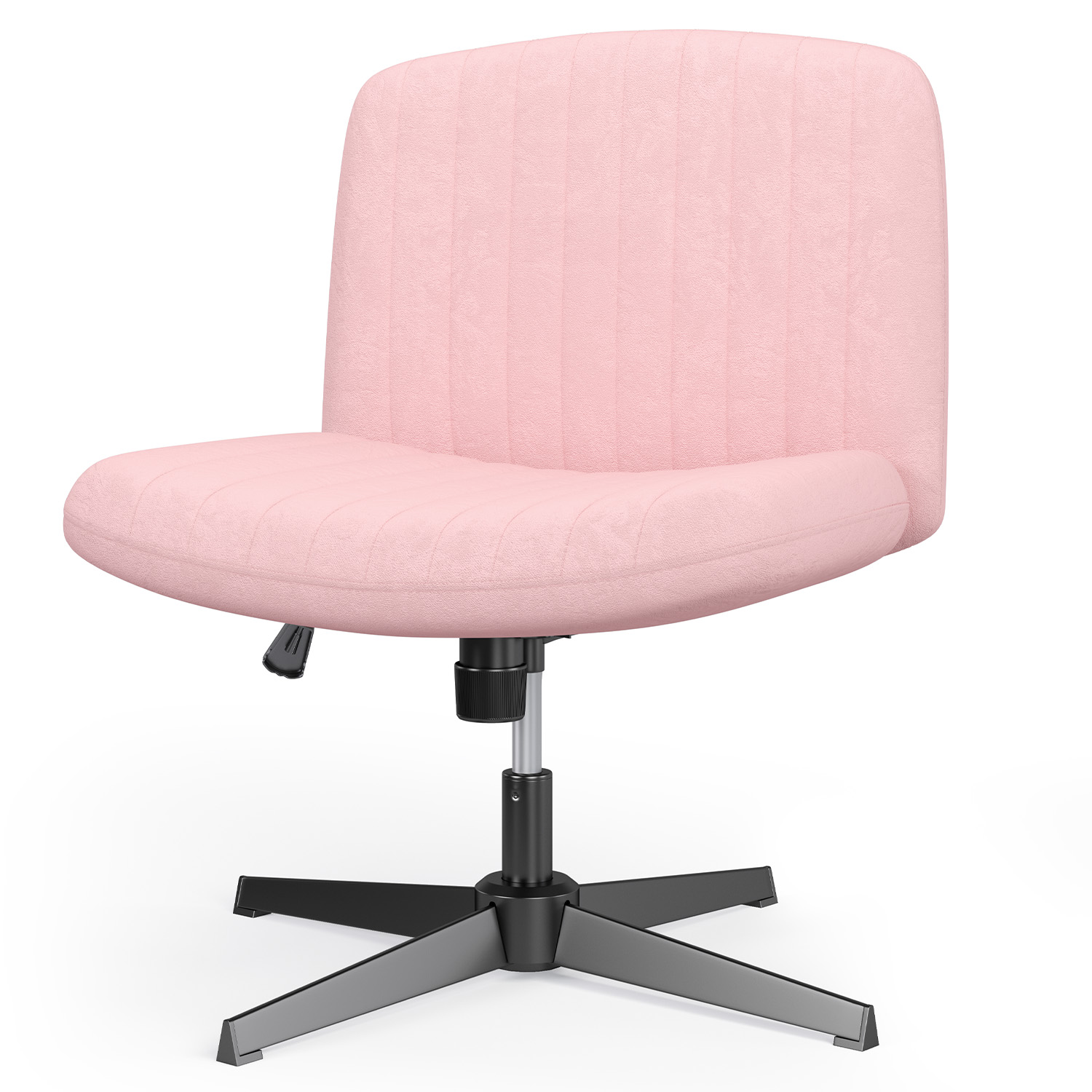 Silla de oficina sin brazos, tejido de terciopelo, patas cruzadas, rosa