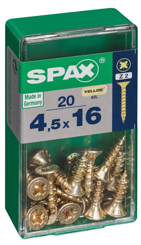 Caja 20 unid. Tornillo madera cabeza plana yellox 4,5x16mm