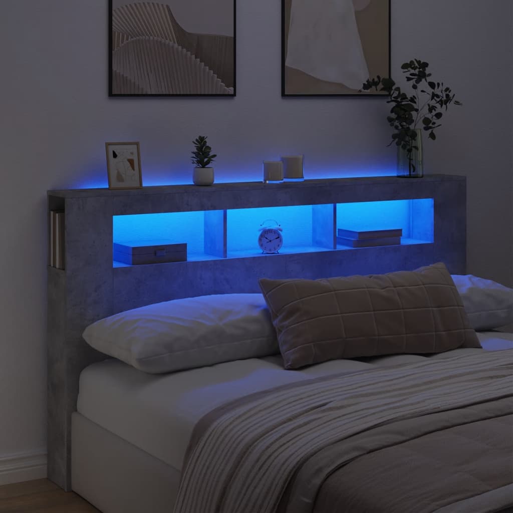 Cabecero LED madera ingeniería gris hormigón 180x18,5x103,5 cm eso8263