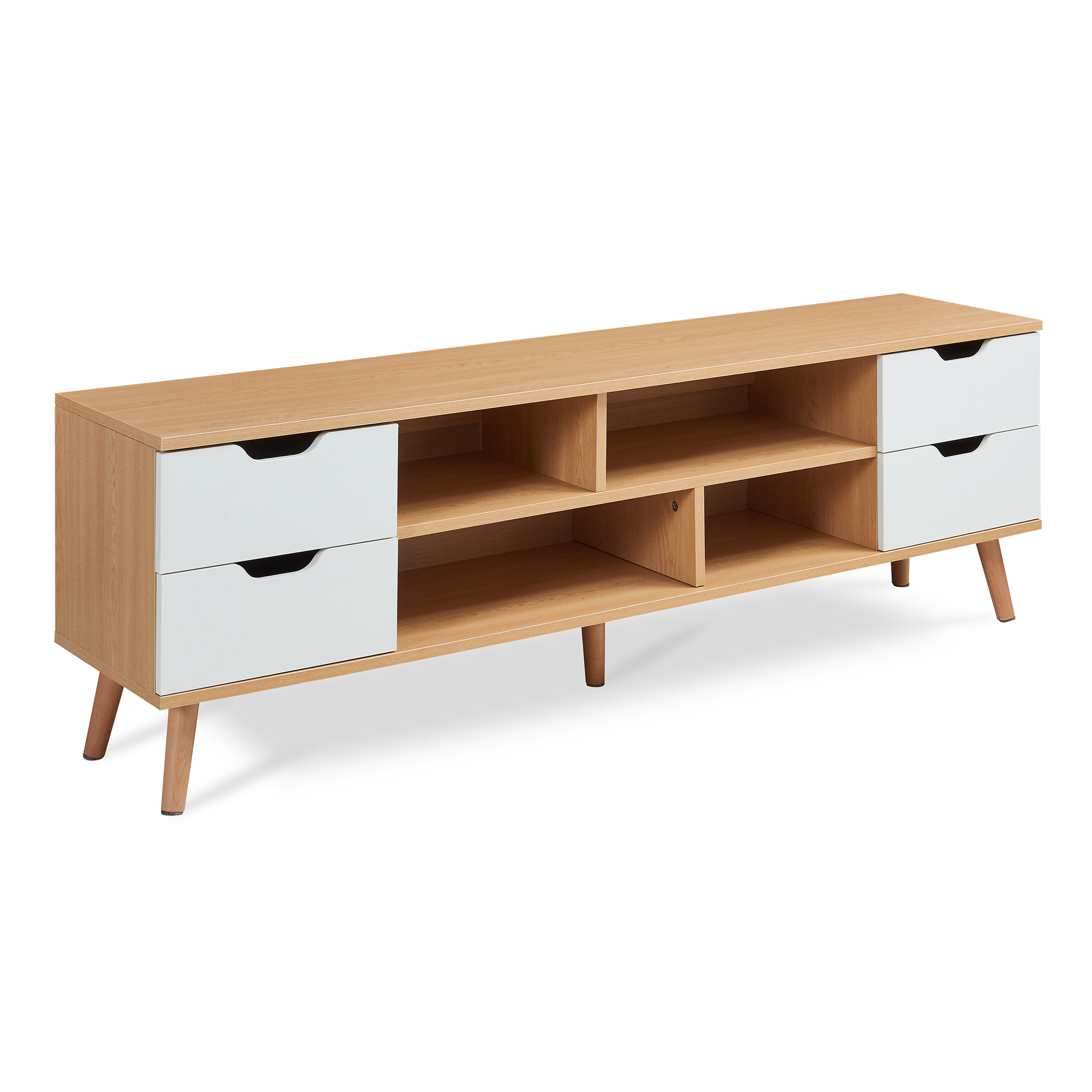 Mueble de tv bordkak cajones 140x30x45cm - efecto roble/blanco [en.casa]