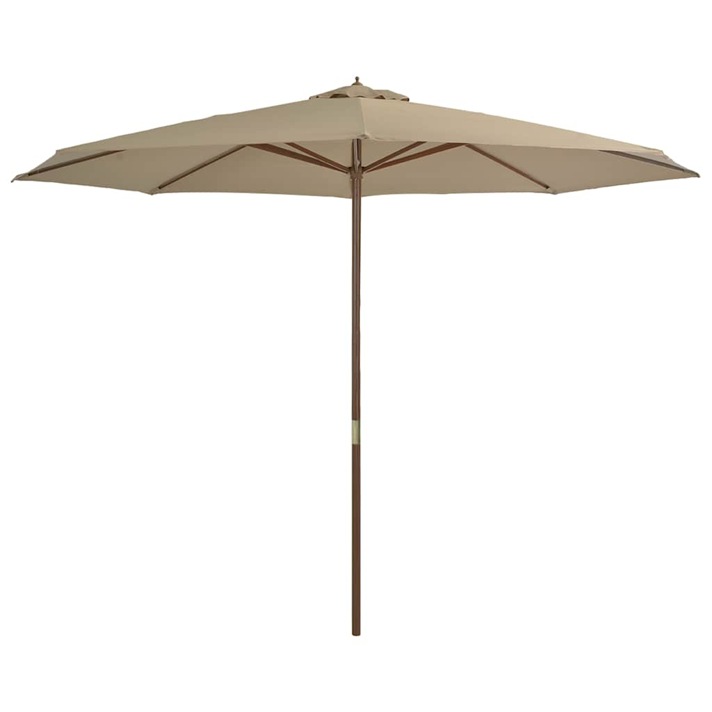 vidaXL sombrilla de jardín con palo de madera 350 cm gris topo