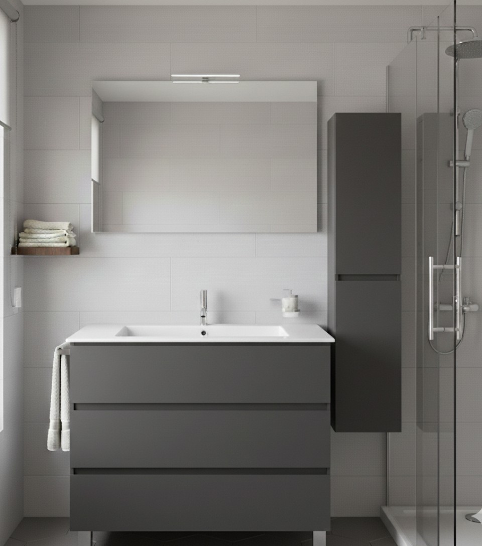 Mueble de baño balder, lavabo y espejo grafito 50x40 cm con columna