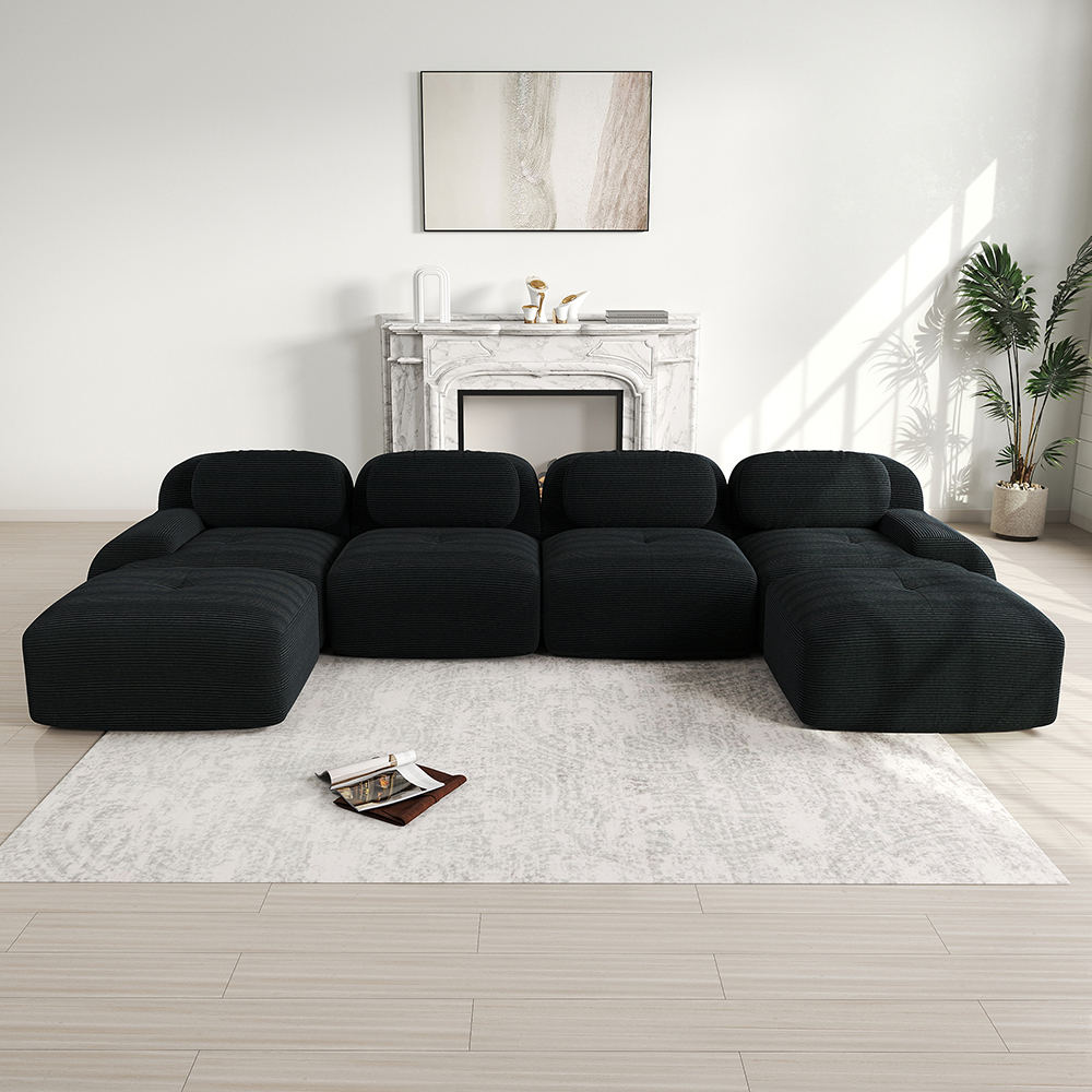 Komhtom, sofá en forma de u, pana, negro