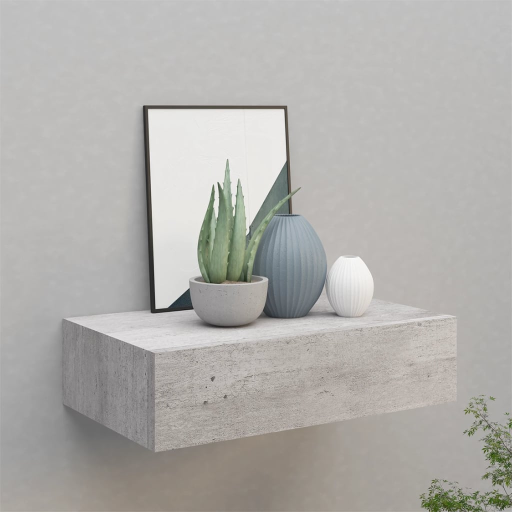 Estante de pared con cajón mdf gris hormigón 40x23,5x10 cm