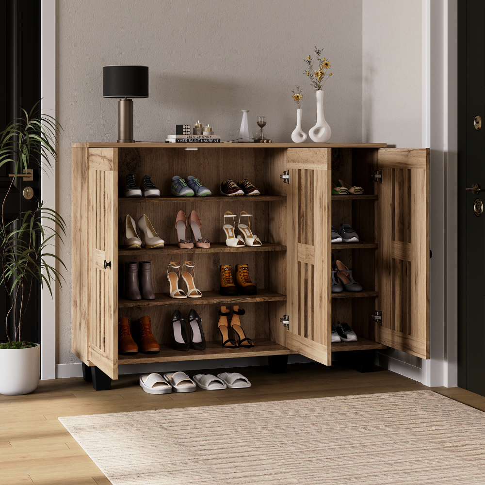 Aparador para salón dormitorio oficina 3 puertas madera natural 92x120x32cm