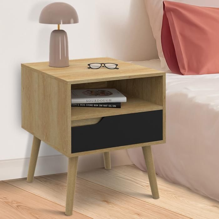 Mesitas de noche escandinavas de madera negra - lote de 2 - 40 cm
