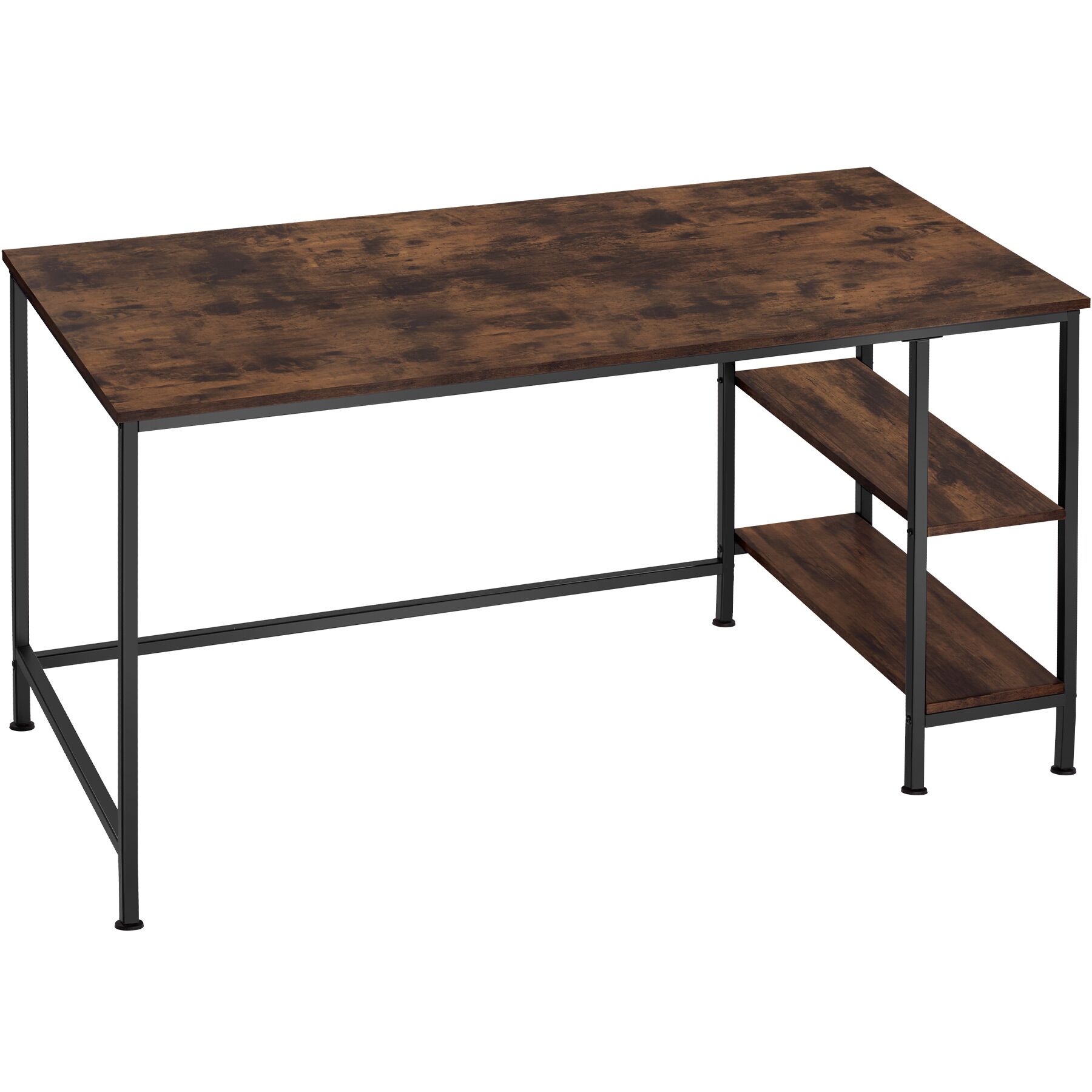 Escritorio, madera y acero 2 estantes 140 x 60 x 76,5 cm madera oscura