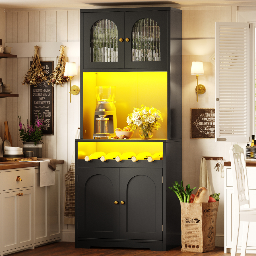 Aparador para cocina comedor 4 puertas negro 180x70x38,3cm