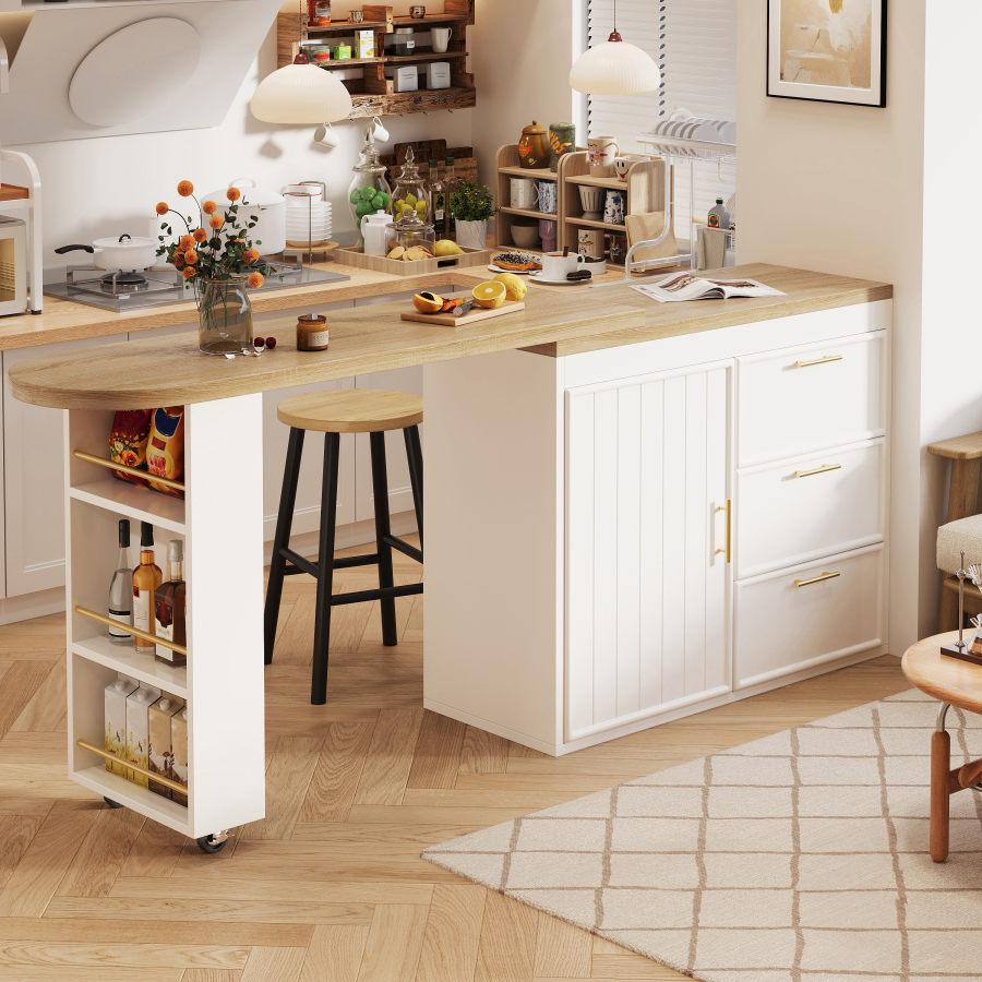 Mesa alta giratoria con 3 cajones mdf blanco 90x128-203x39cm