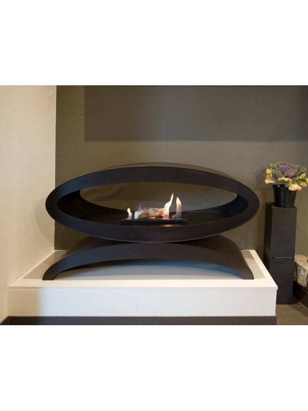 Meru - chimenea de bioetanol de suelo autoportante negra con base