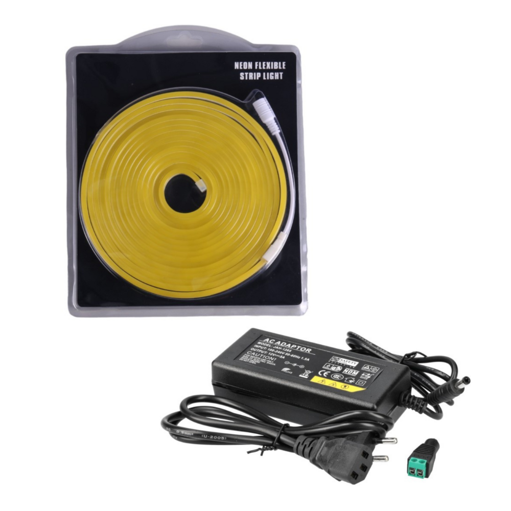 Kit neón LED 12v, 5m 6x12mm. Color amarillo + tranformador 12v 60w