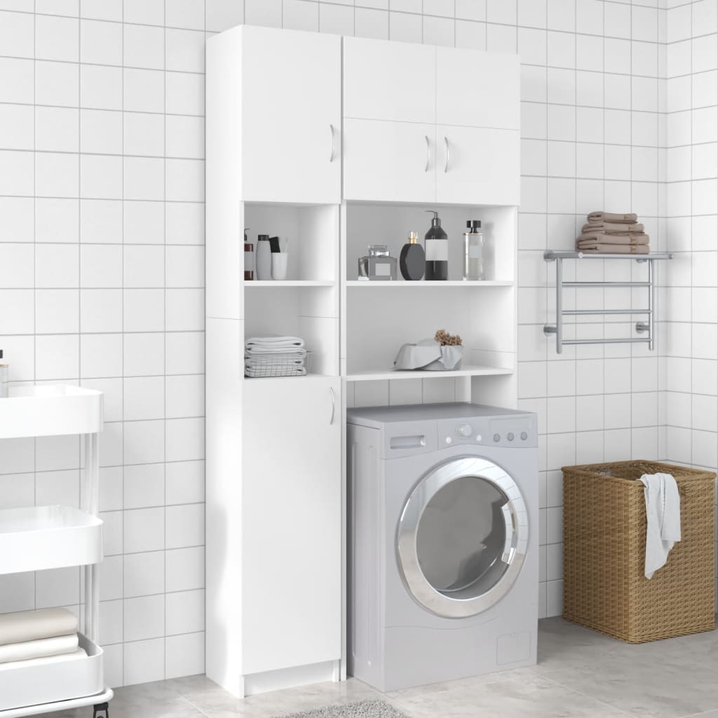 Columna de baño,armario de baño madera contrachapada blanco 32x25,5x190 cm