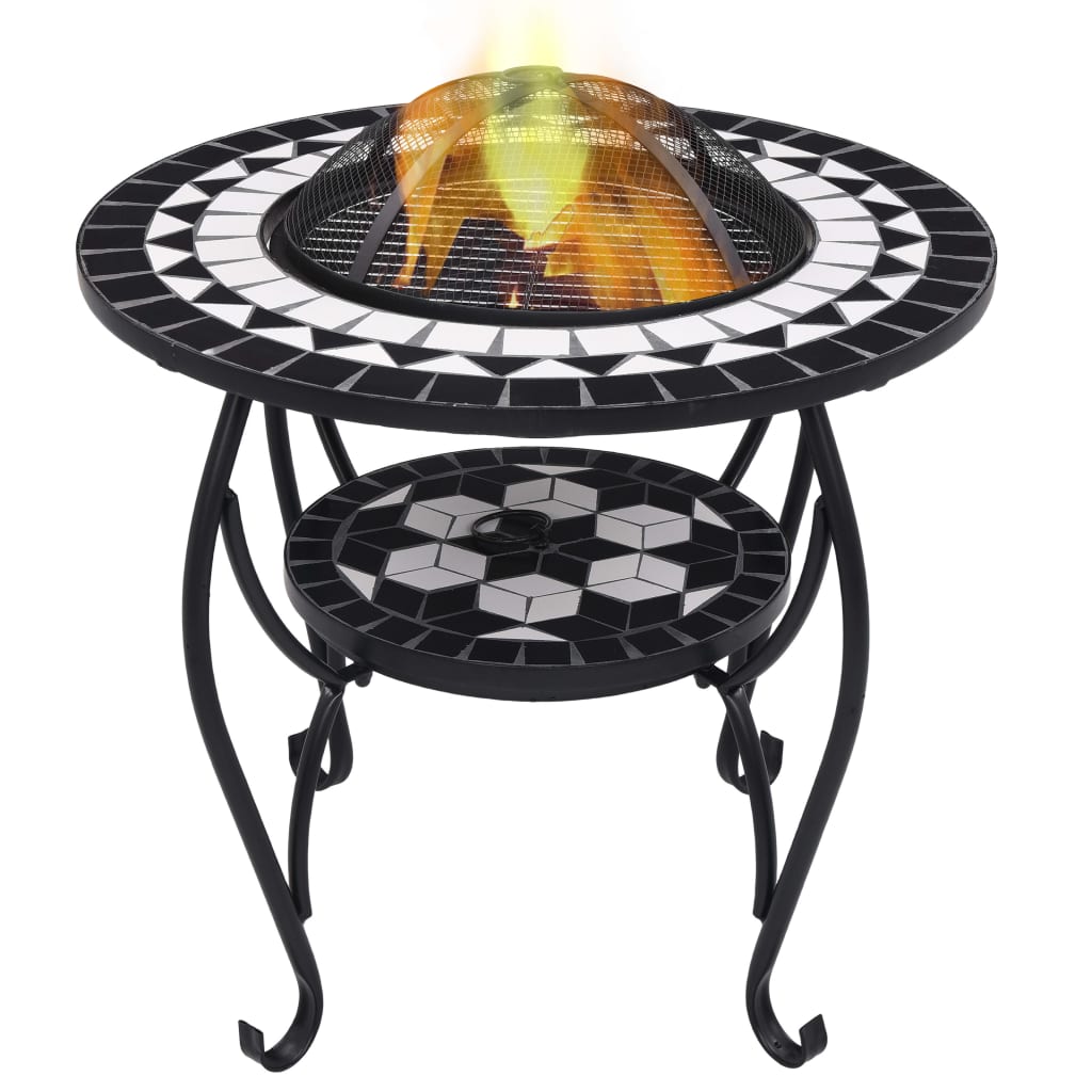 Brasero de mosaico cerámica negro y blanco 68 cm