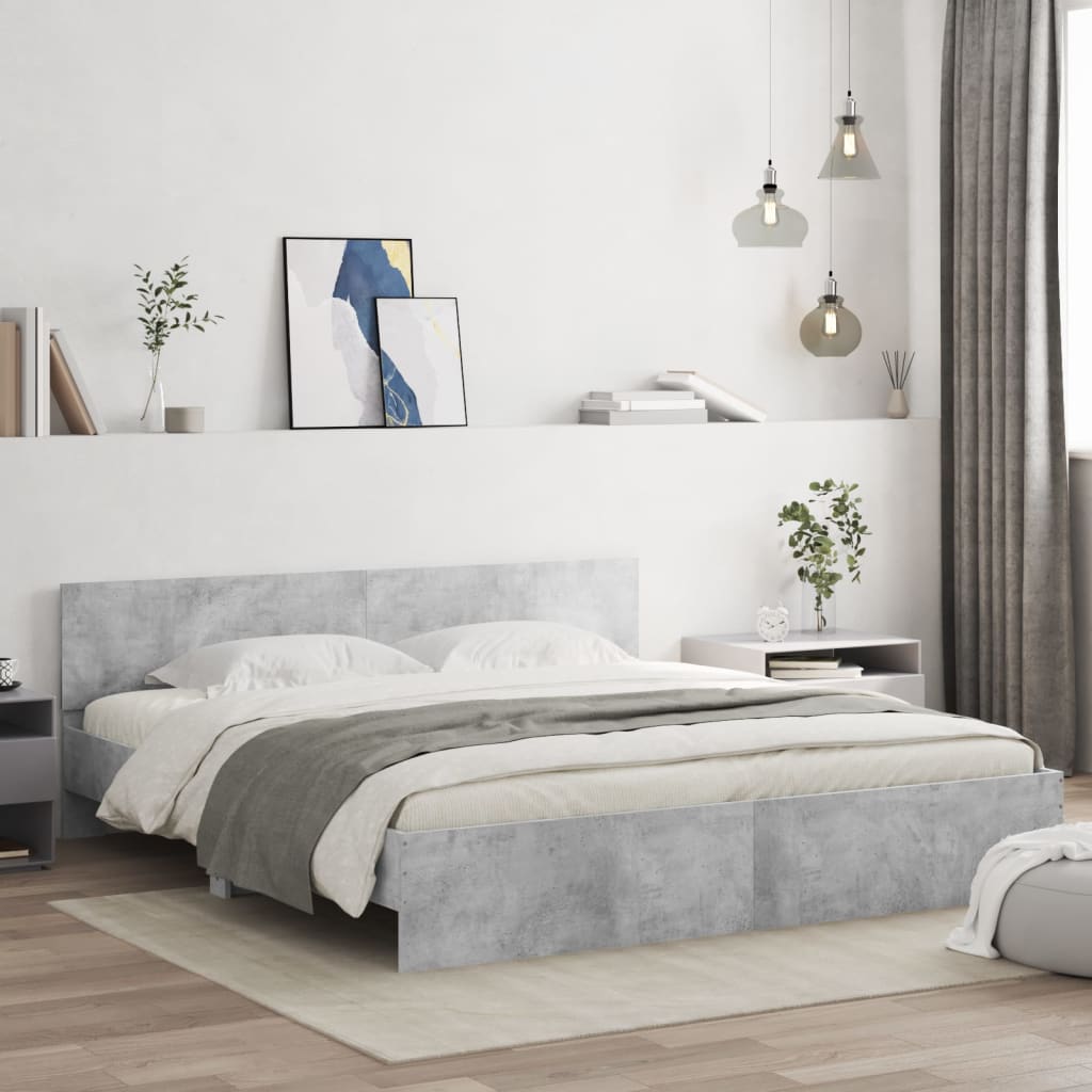 Cama con cabecero gris hormigón 180x200 cm