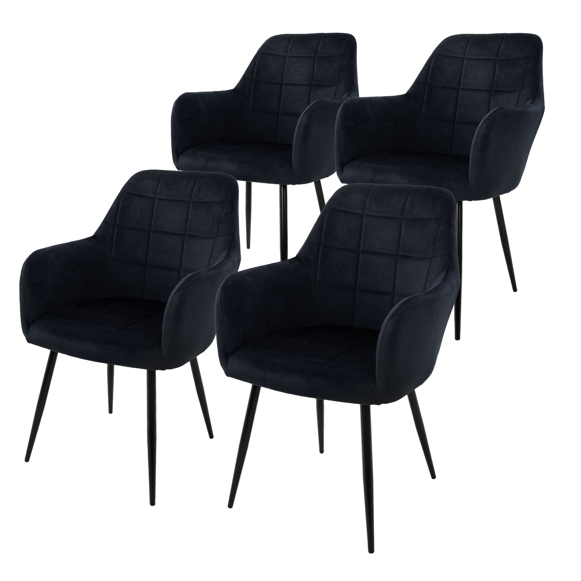 4x sillas de comedor oficina retro asiento terciopelo tapizado negro