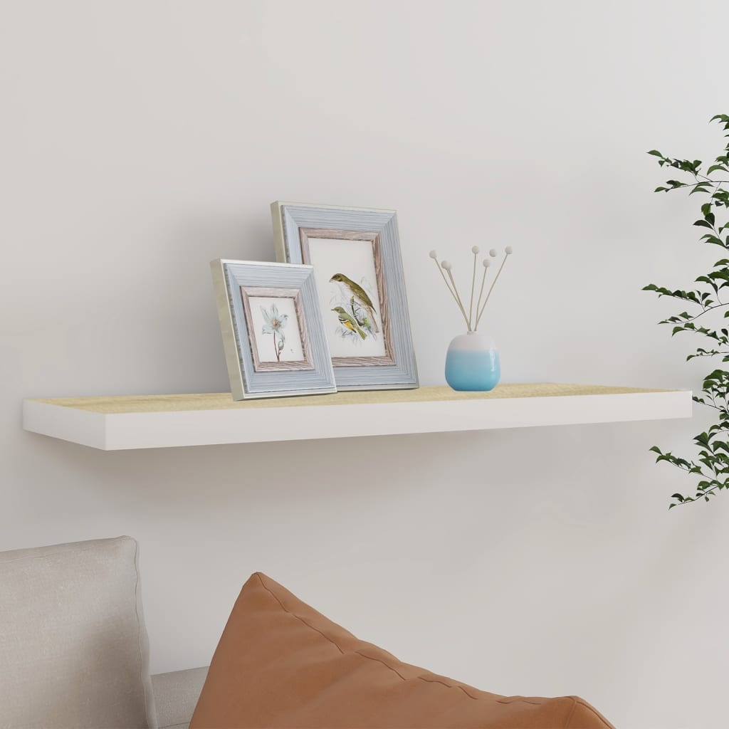 Estante flotante de pared mdf roble y blanco 80x23,5x3,8 cm es7181