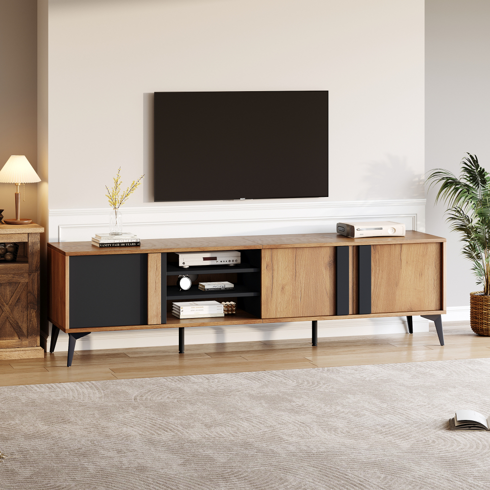 Mueble de tv para salón con 3 puertas marrón negro 50x180x40cm