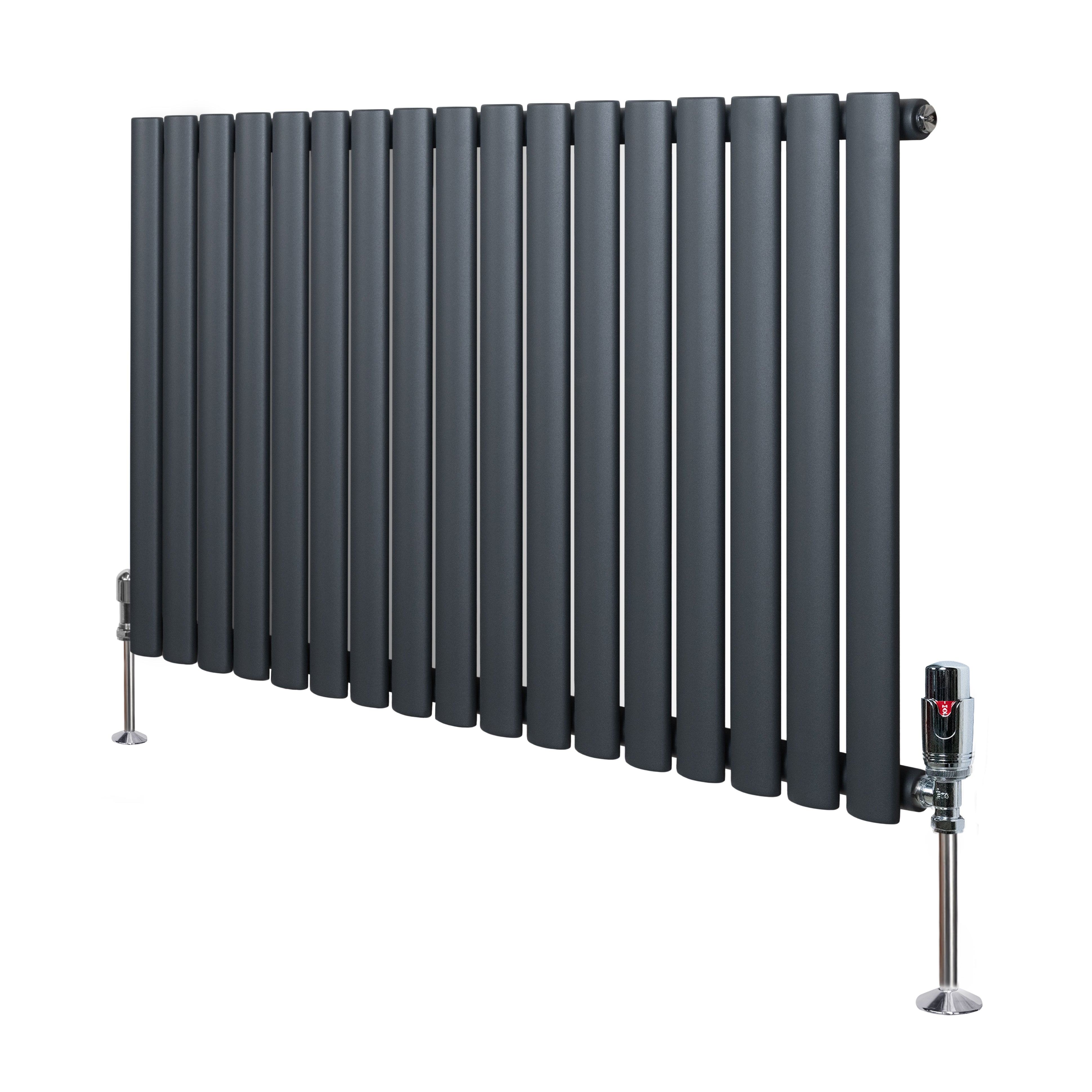 Radiador de columna simple ovalado y válvulas – 600 mm x 1020 mm – gris