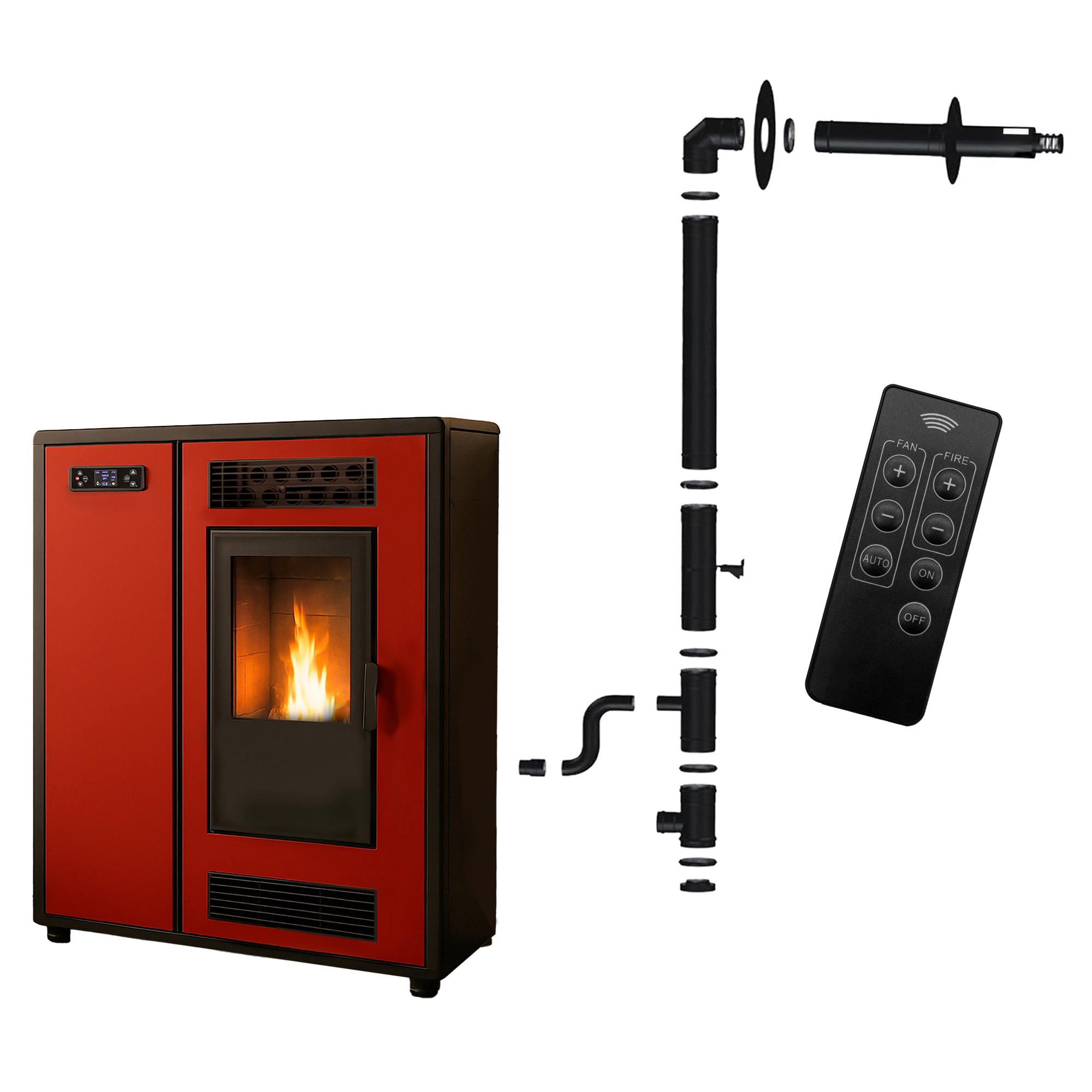Estufa de pellets slim astral 12,2 kw burdeos sannover + kit de instalación