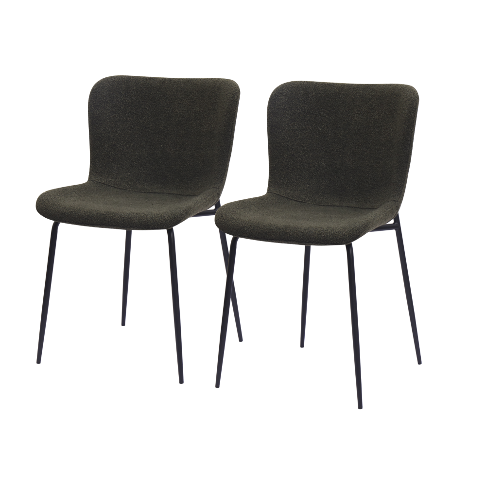 Silla de comedor tela verde set de 2 respaldo alto redondeado