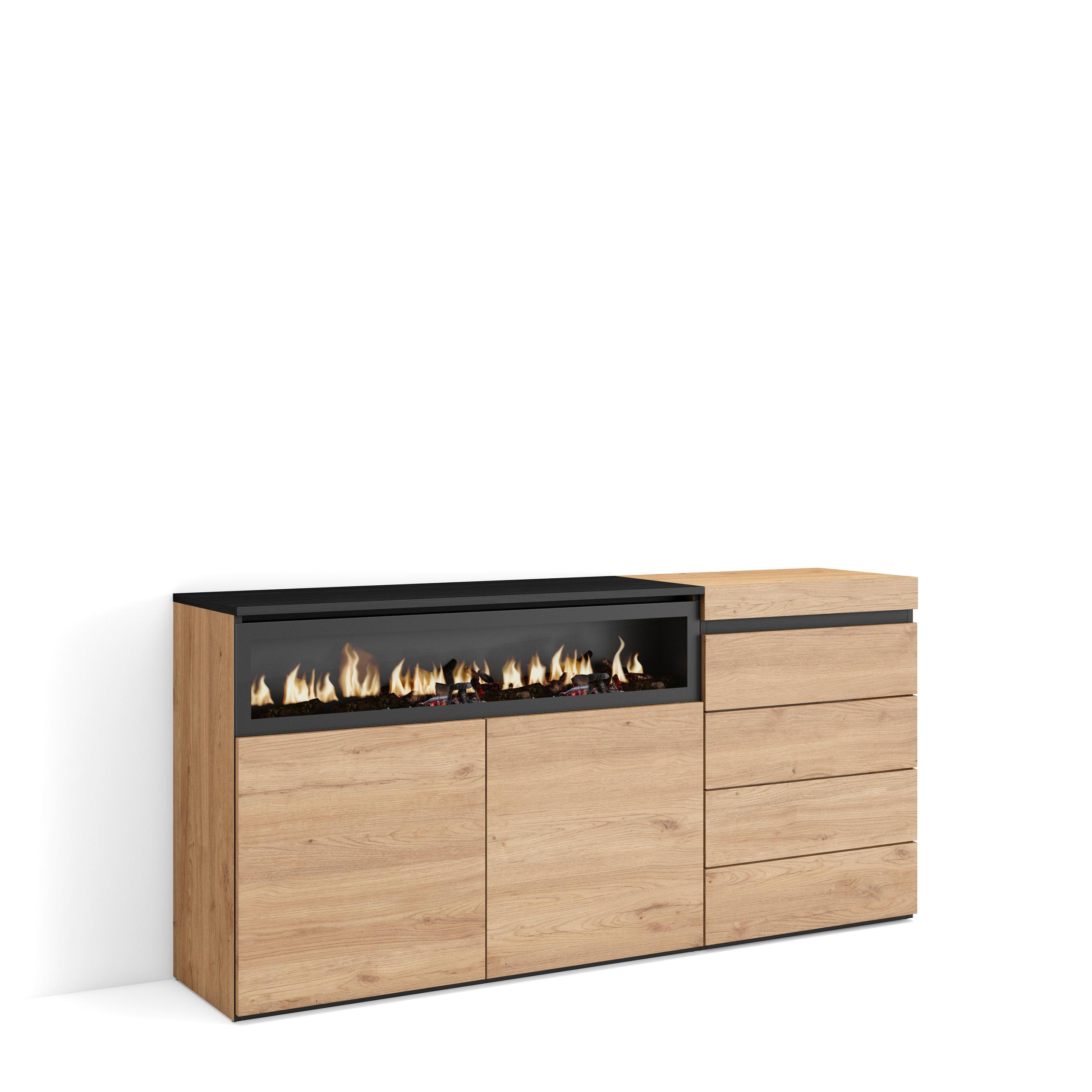 Aparador, 157x35x75cm, chimenea eléctrica, cómoda, cajonera rf3410