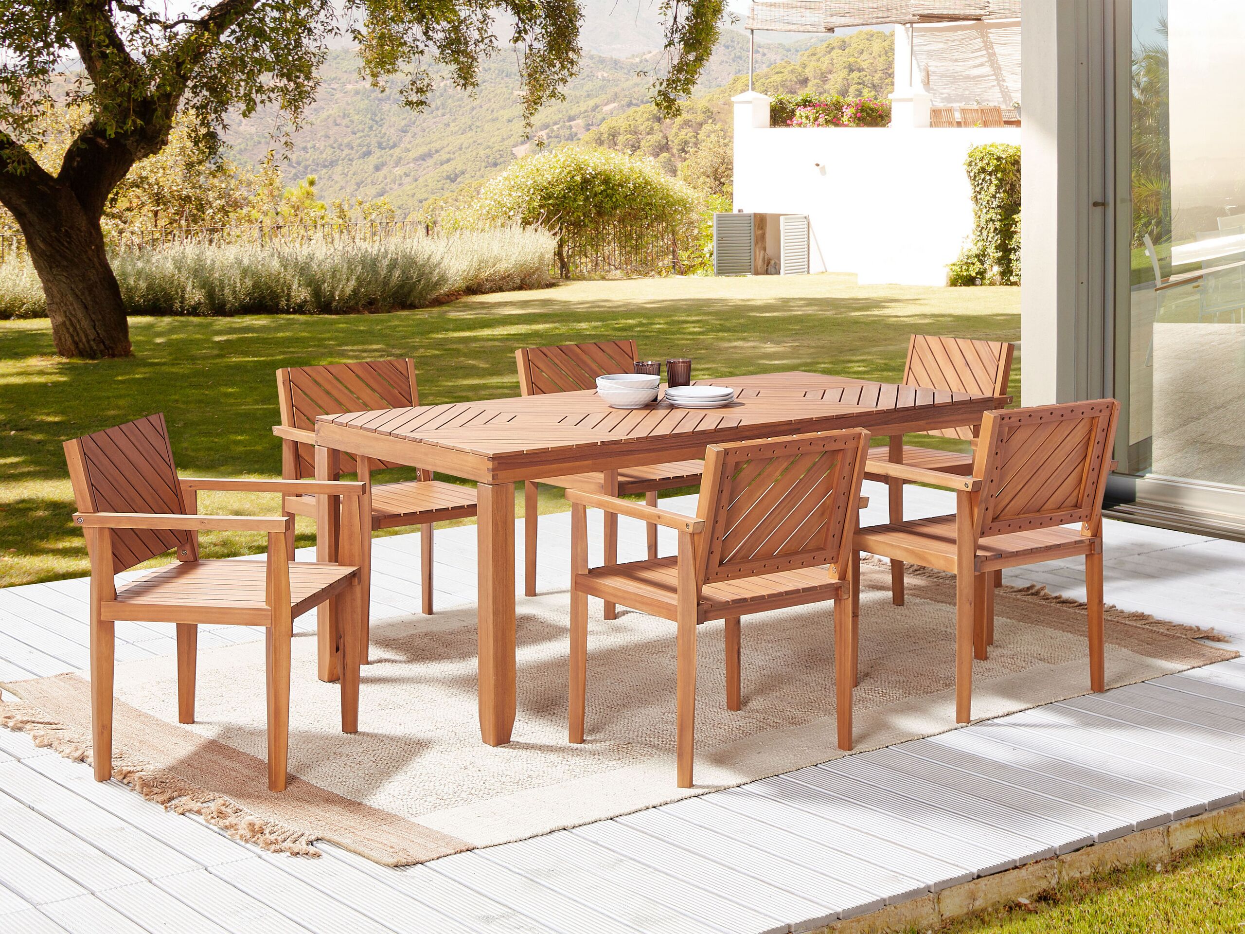 Conjunto de comedor exterior 6 plazas baratti madera de acacia marrón