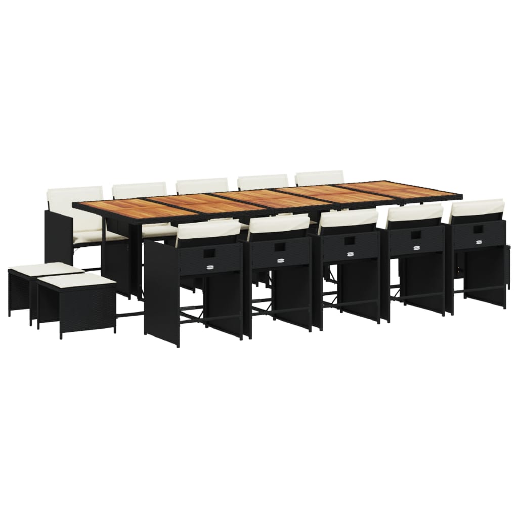 vidaXL set comedor de jardín con cojines 15 pzas ratán sintético negro