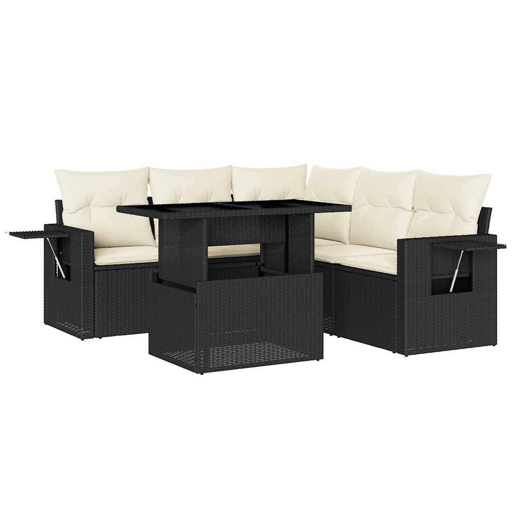 vidaXL set de sofás de jardín 6 piezas y cojines ratán sintético negro