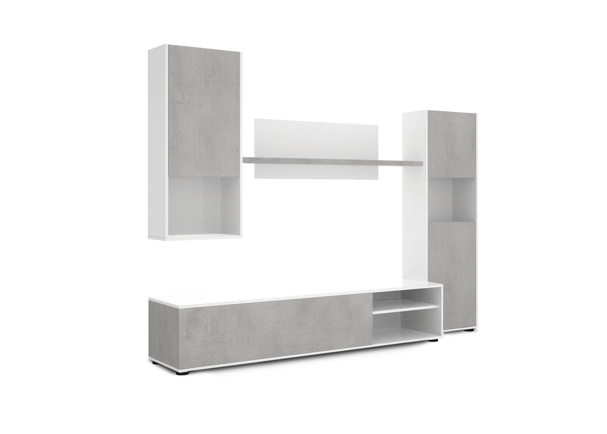 Conjunto muebles de salon yuri, blanco y cemento 220x160 cm
