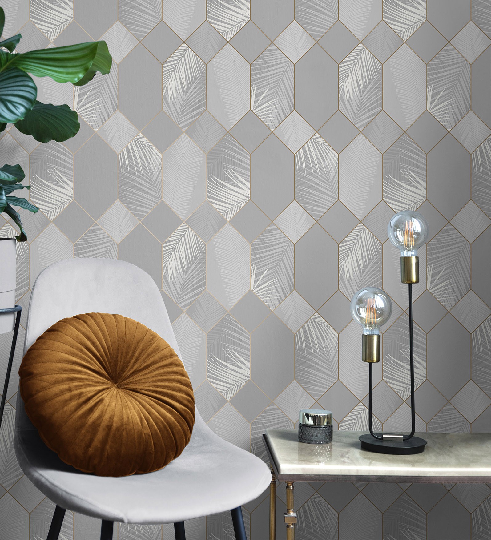Papel pintado gaulan lavable geométrico panel hexagonal con hojas 5.23m²