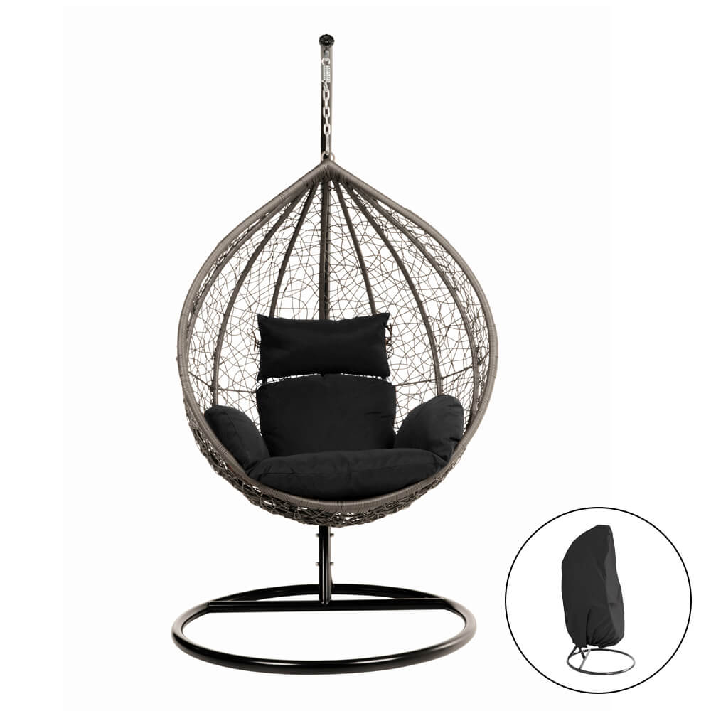 Silla colgante de poliratán con funda de lluvia cielo - negro