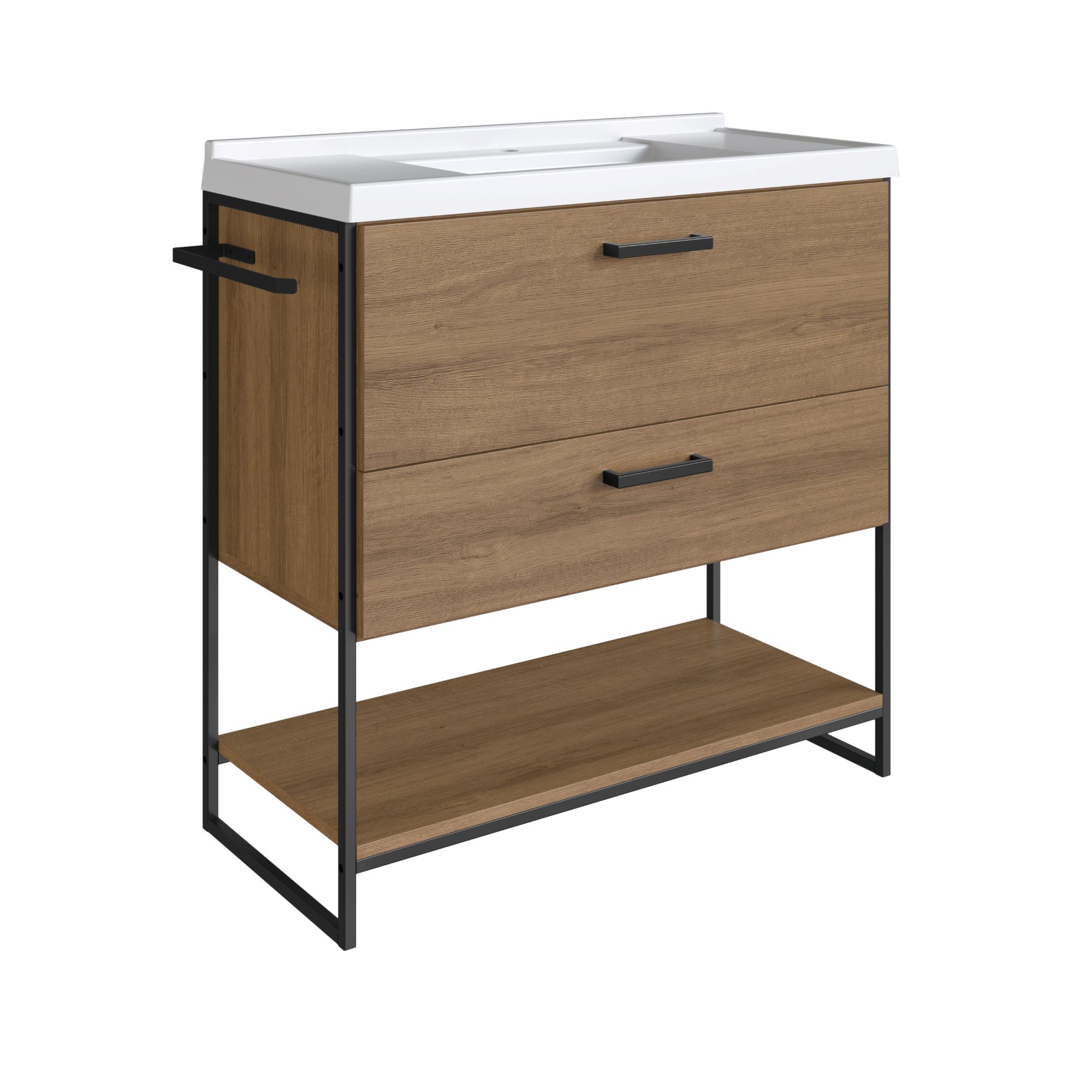 Mueble de baño 80 cm con 2 cajones y encimera blanco/miel