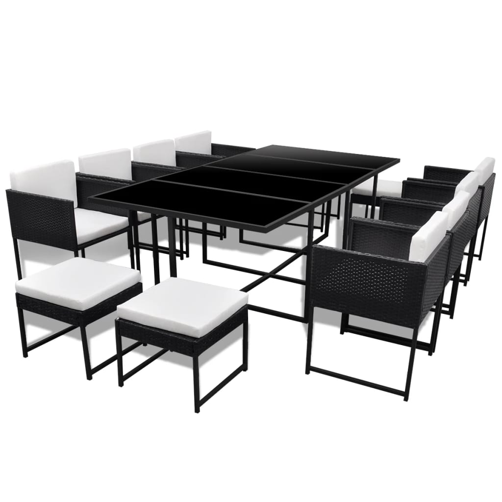 vidaXL set comedor de jardín 13 piezas y cojines ratán sintético negro