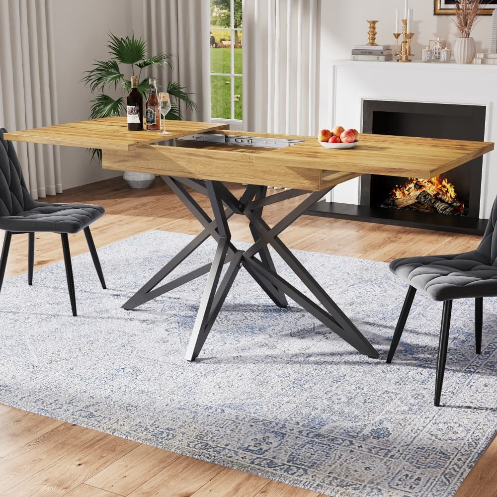 Mesa extensible 120-160x80 cm mdf metal nogal patas estrella