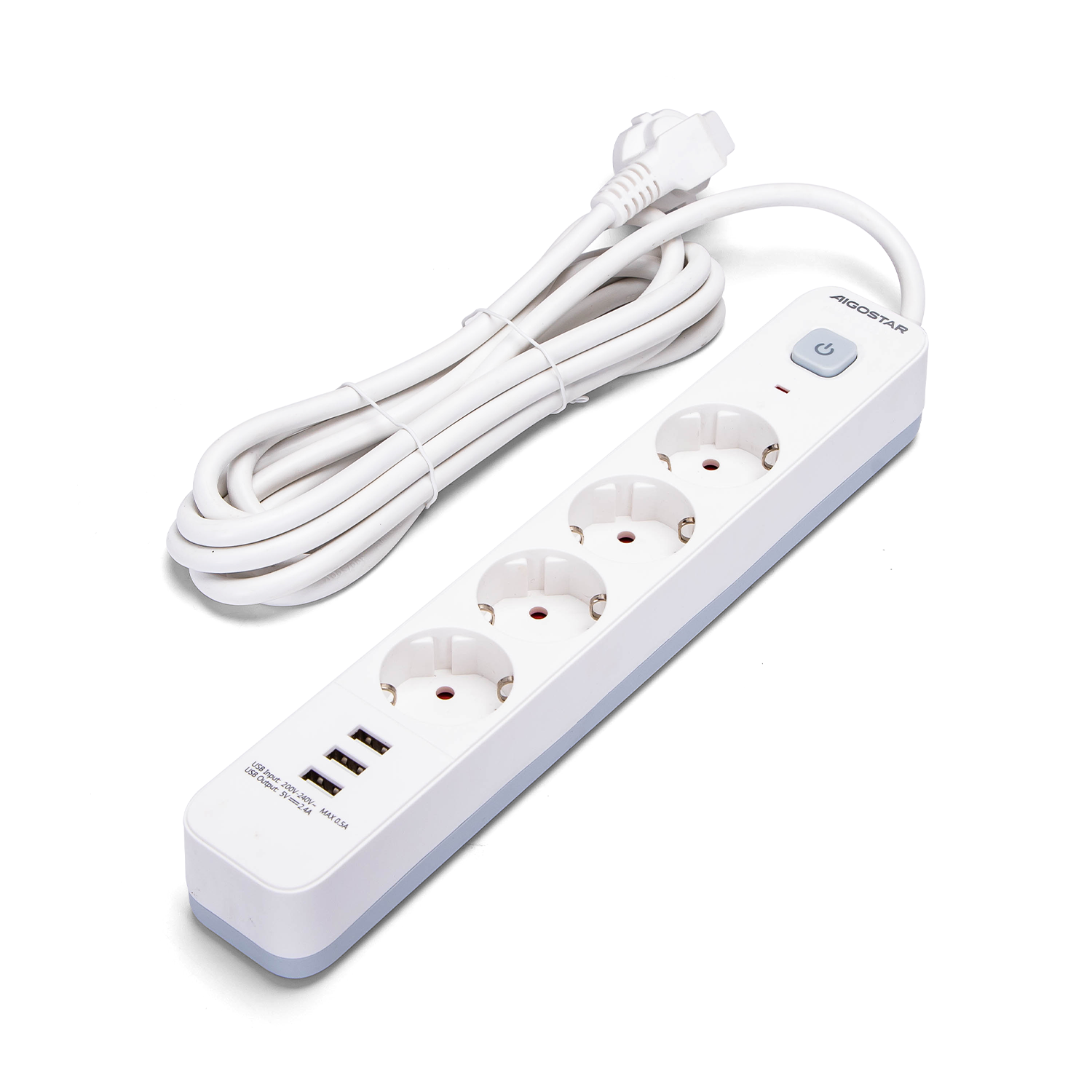 Aigostar regleta alargador 4 enchufes, cable 3m, interruptor 3 usb