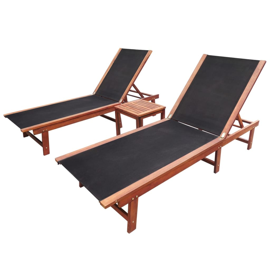 vidaXL tumbona con mesita 2 unidades madera maciza acacia y textilene