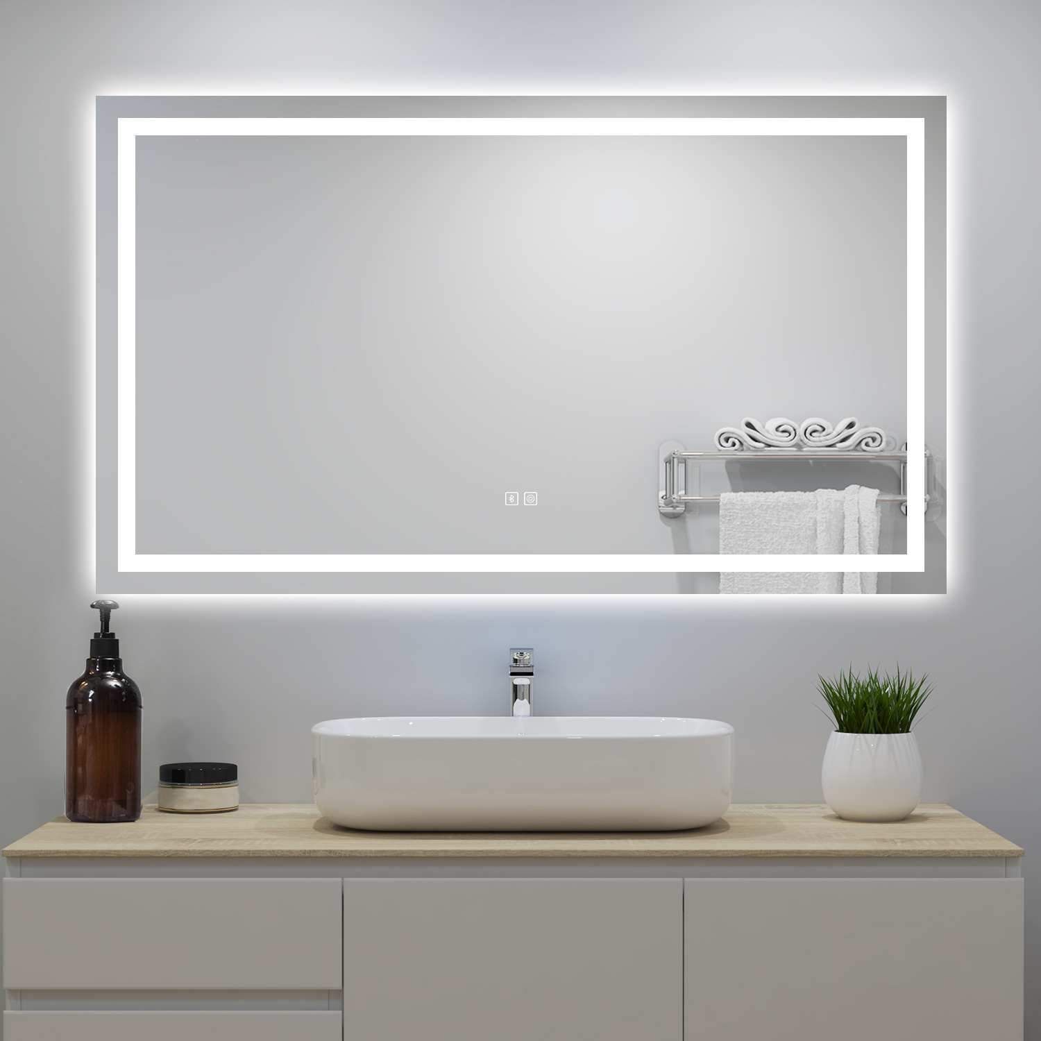 Espejo de baño LED 140×80cm + bluetooth + regulación continua + antivaho