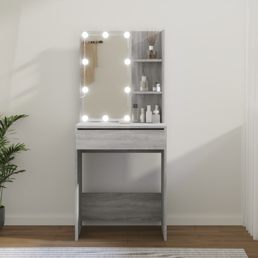 Tocador con LED color gris sonoma 60x40x140 cm es8984