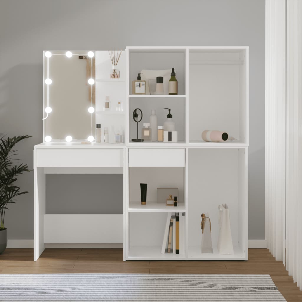 Tocador con LED y 2 armarios madera contrachapada blanco es5310