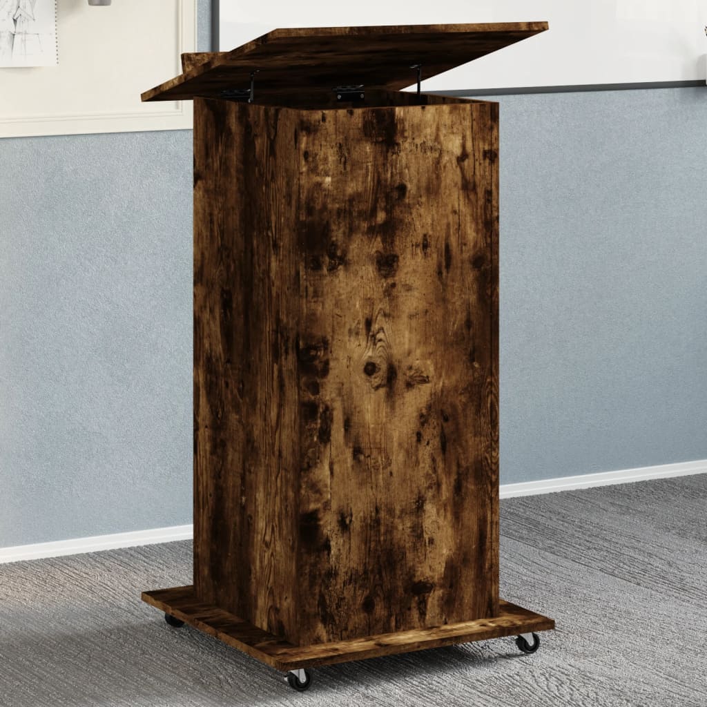 Atril con ruedas y cajón madera roble ahumado 55x55x107 cm eerf2106