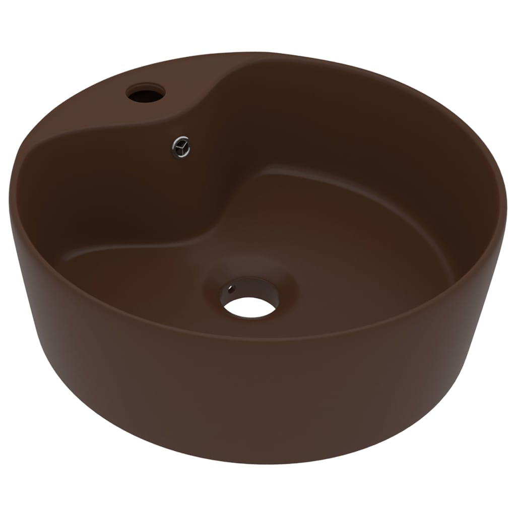 vidaXL lavabo lujoso y rebosadero cerámica marrón oscuro mate 36x13 cm
