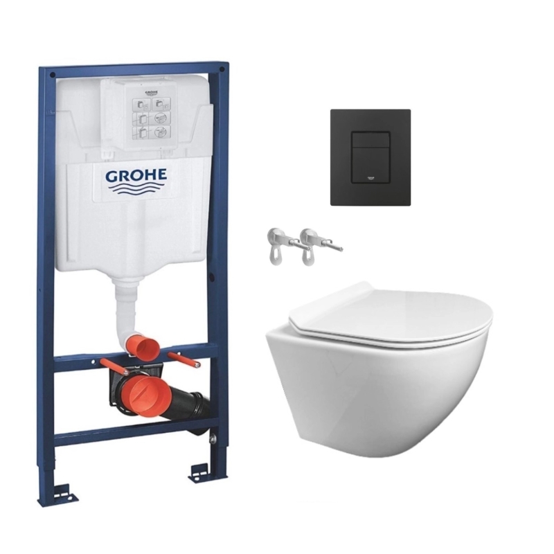 Pack cisterna grohe y pulsador negro mate even con inodoro round de kp