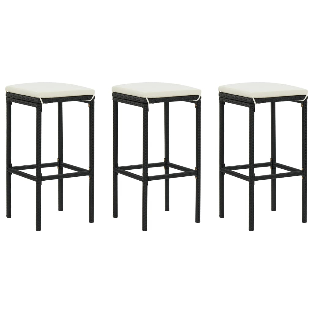 vidaXL taburetes de cocina con cojines 3 uds ratán sintético negro