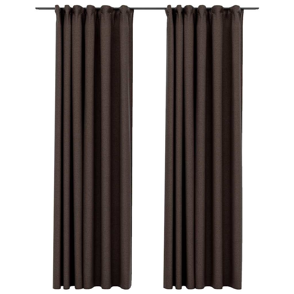 vidaXL cortinas opacas ganchos look de lino 2 pzs gris taupe 140x225cm