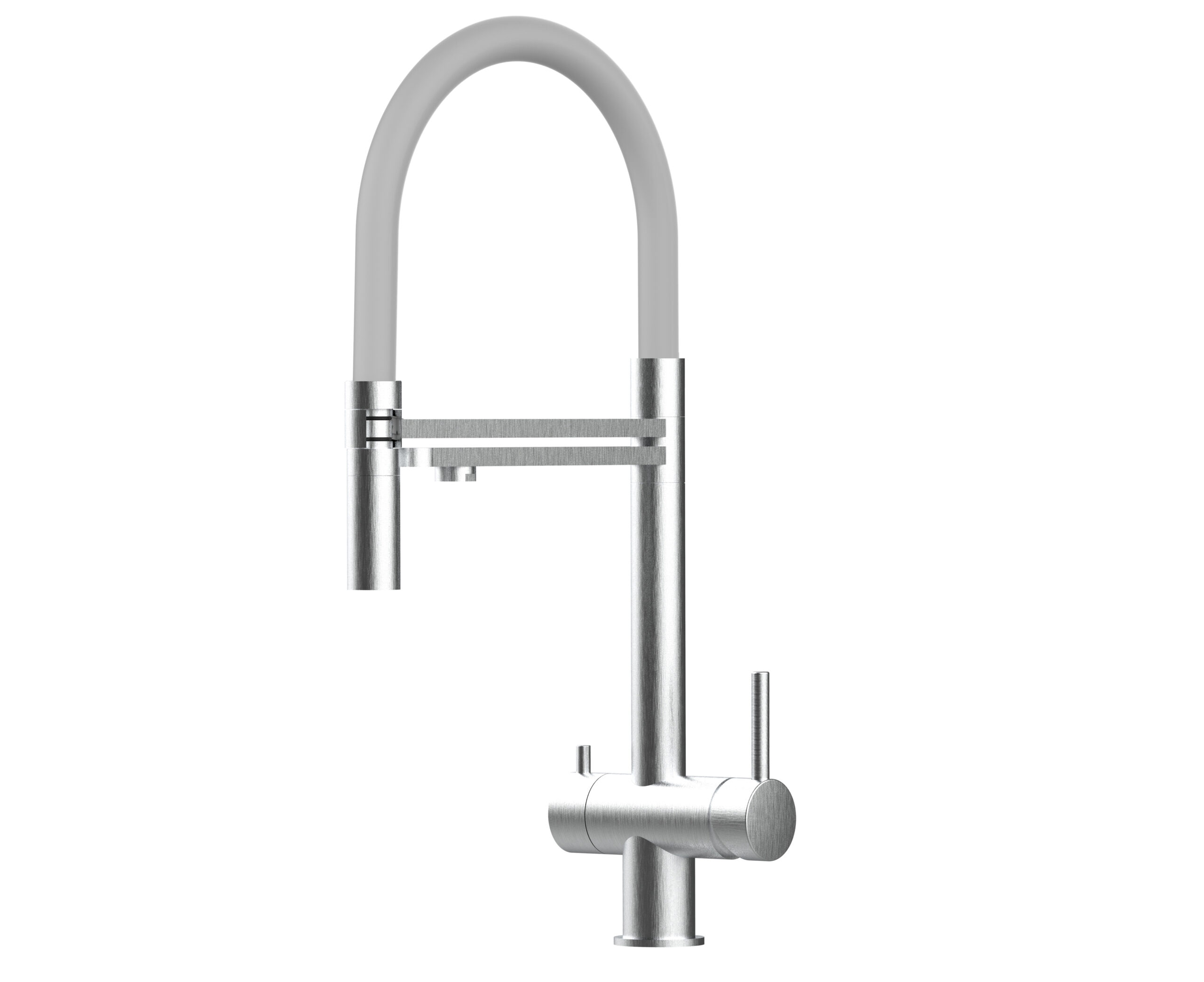 Grifo cocina 3 vías acero inox ducha 2 chorros amovible, cepillado / gris
